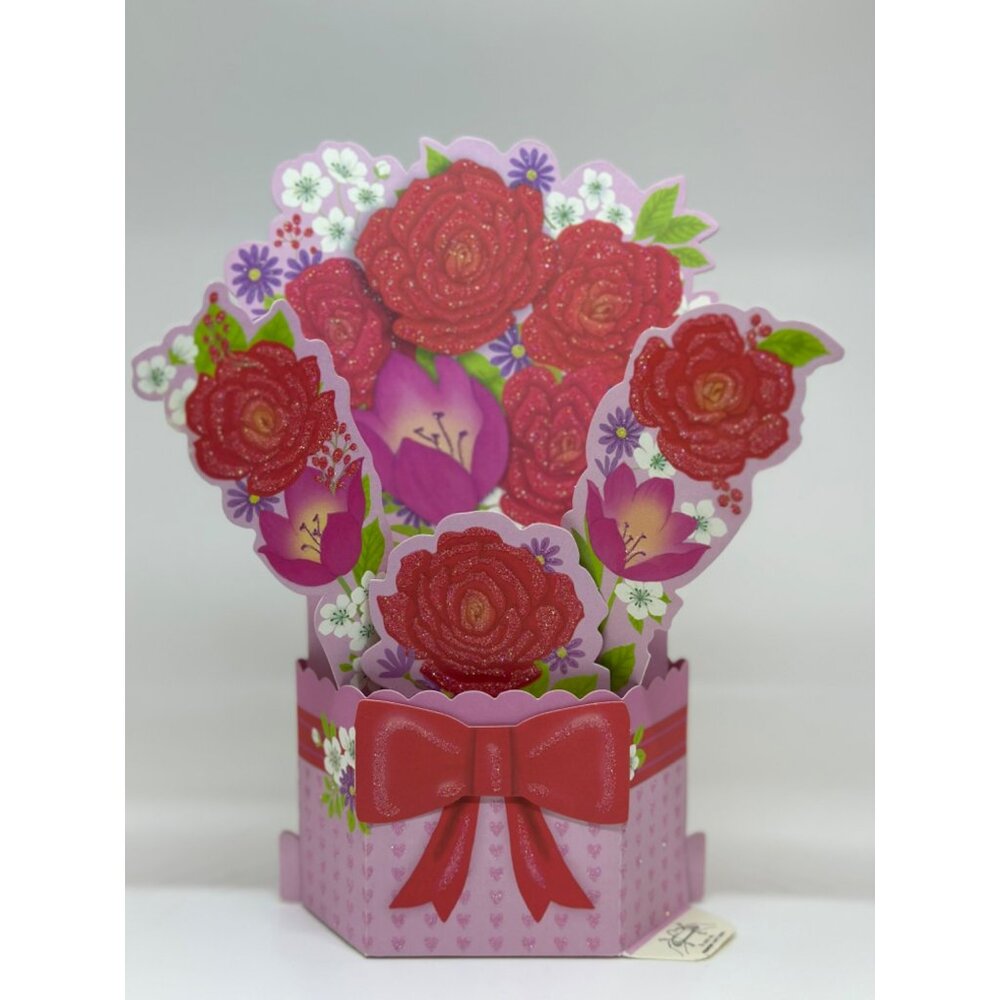 Hallmark Pop-Up Flower Bouquet Card With Roses & Bow Design Special Occasions